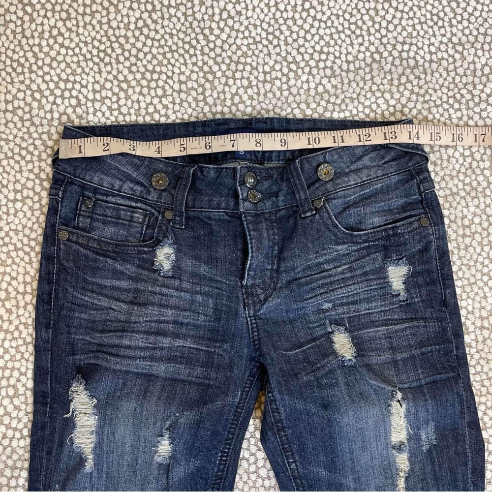 Denimology Dark Blue Distressed Cropped Jeans Mid Rise Size 5 - Picture 5 of 11